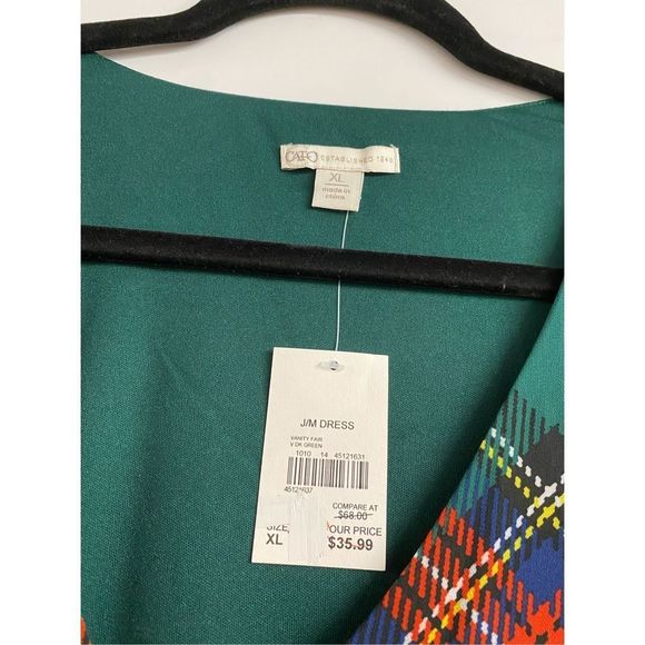 Cato NWT Smocked Waist Plaid Green Red Holiday Dress, Size XL, MSRP $69 - Picture 3 of 13
